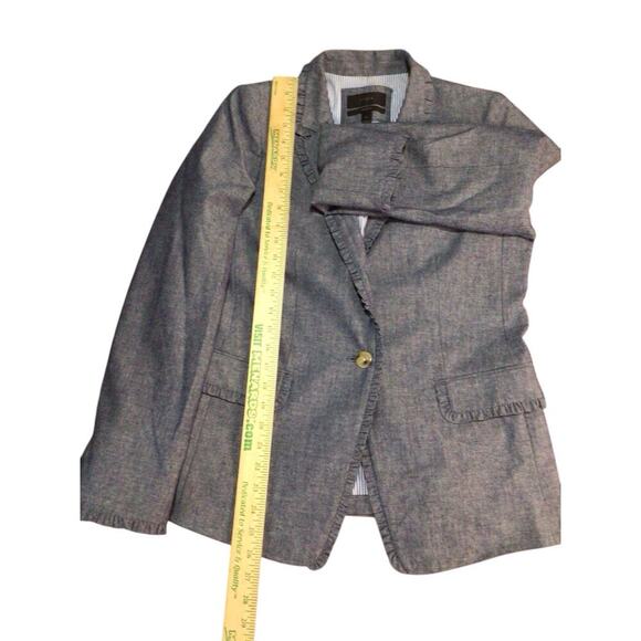 J. Crew Regent Blazer in Chambray w/Ruffle Trim Blue Cotton Outer Womens Size 8 - Picture 12 of 12